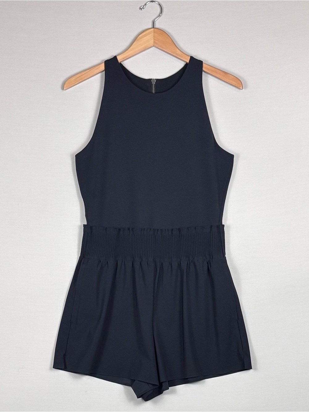 Athleta Black Smocked Waist Romper Sleeveless Travel Athletic One Piece Medium